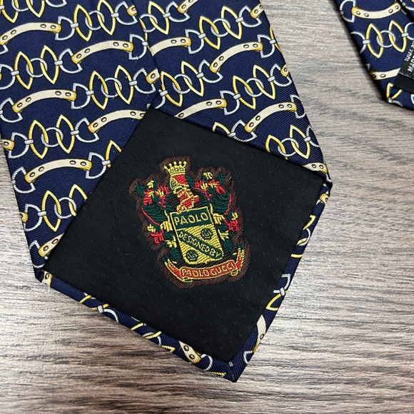 Gucci Navy & Gold Horse Bit Link Pattern Silk Tie - Picture 4 of 6